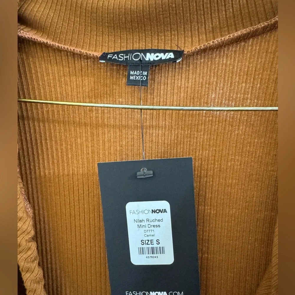 NWT Fashion Nova Elegant Brown Ruched Dress - Picture 2 of 5